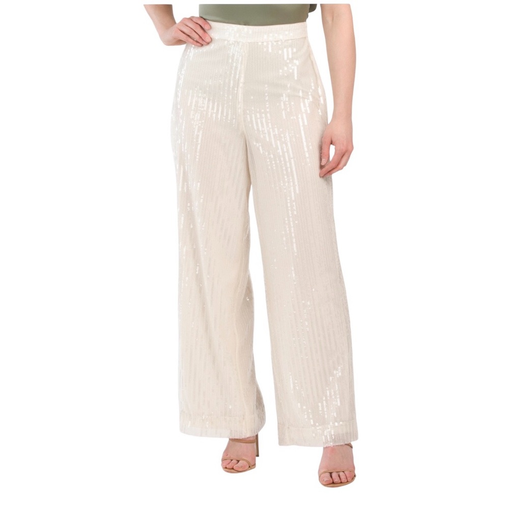 House of Harlow 1960 Ivory/White High Waisted Wide Leg‎ Sequin Pants Sz 6 NWT